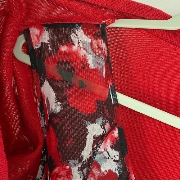 Elementz Floral‎ Sheer 2-Layer Ruffle Open Sweater Cardigan Women's XL Red Black - Picture 7 of 11
